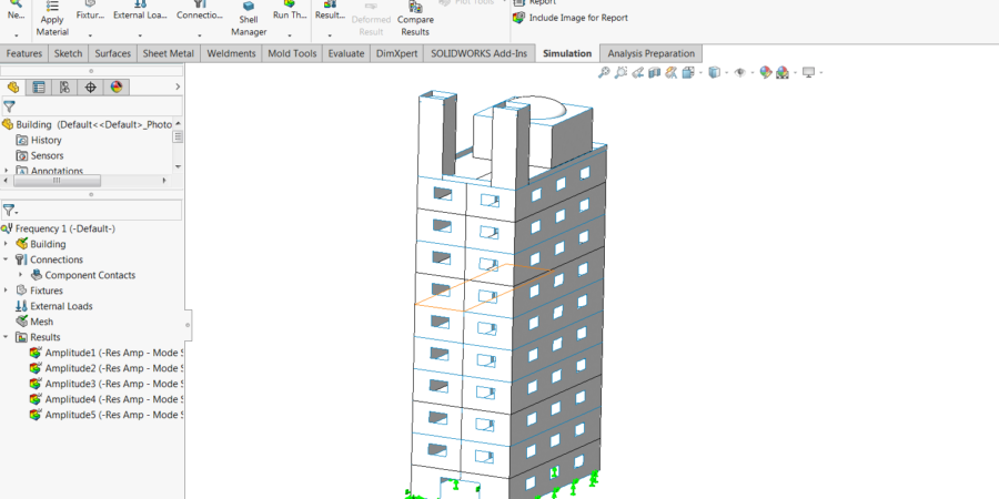 The CAD model of building which is applied structural analysis