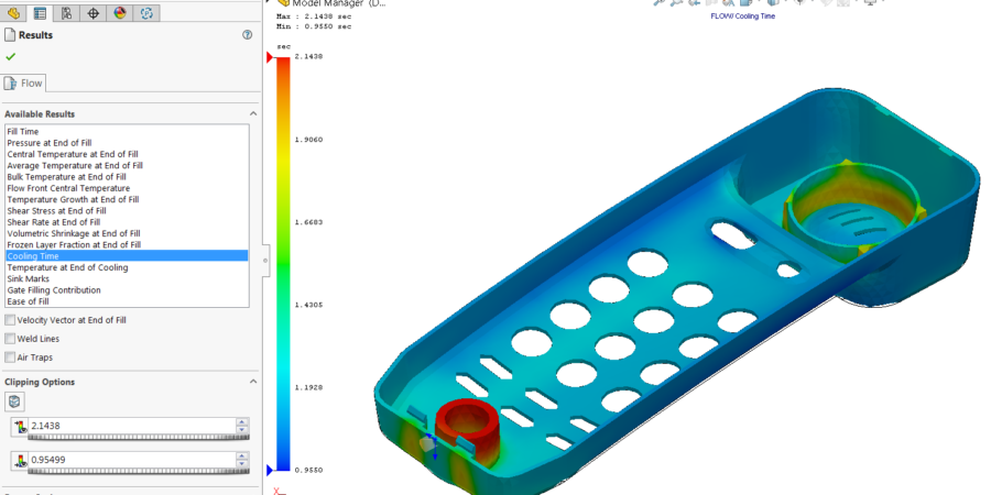 The detail view of required cooling time for injection on geometry